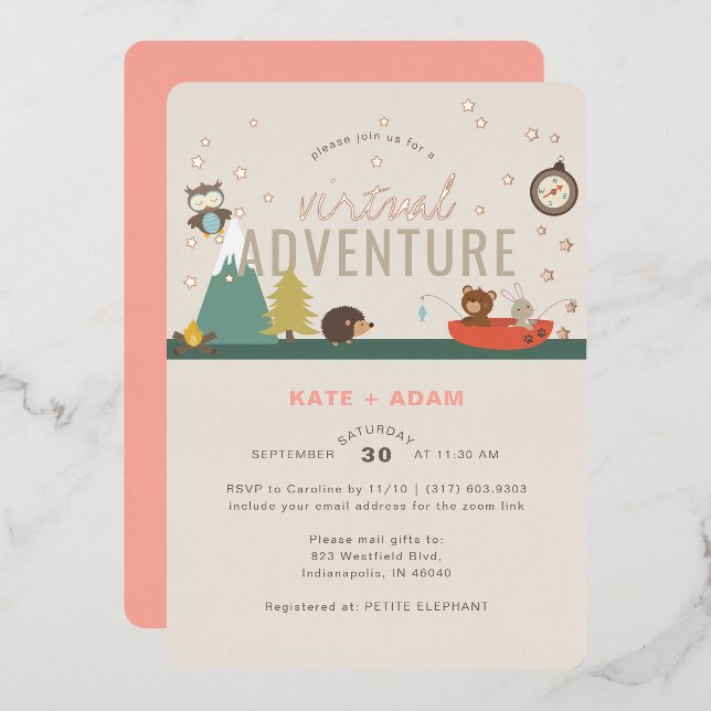 Invitation En Aluminium Adventure Await Woodland Girl Baby shower virtuel (Recto/Verso)