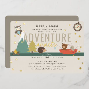 Invitation En Aluminium Adventure Await Woodland Neutral Taup Baby shower