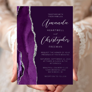 Invitation En Aluminium Agate Purple Argent Script Plum Mariage