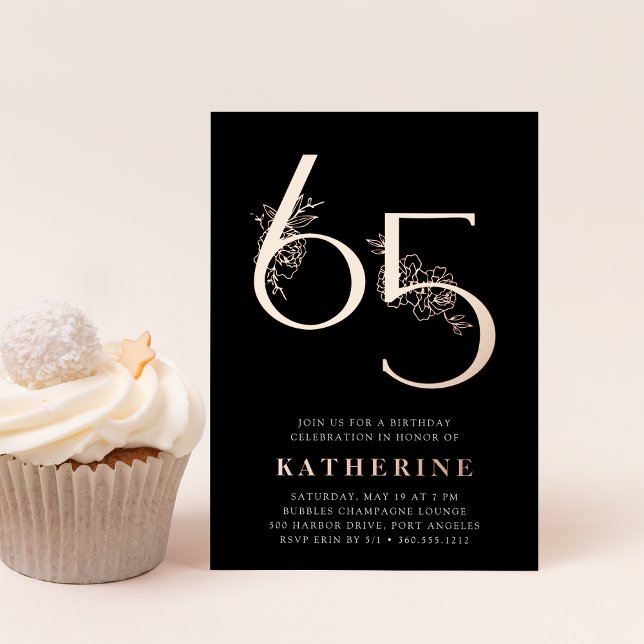 Invitation En Aluminium Âge d'or | 65e anniversaire de fête Rose Gold (Créateur téléchargé)