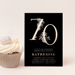 Invitation En Aluminium Âge d'or | 70e anniversaire de fête Rose Gold<br><div class="desc">Célébrez son anniversaire d'étape avec ces invitations chic à la fête du 50e anniversaire avec "70" en feuille d'or rose ornée de fleurs. Personnalisez avec les détails de votre fête sous un élégant lettrage blanc. Un choix chic et haut de gamme pour fabuleuses célébrations du 70e anniversaire !</div>
