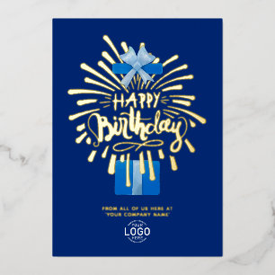 Invitation En Aluminium Ajouter un logo Boîte-cadeau bleue Feux d'artifice