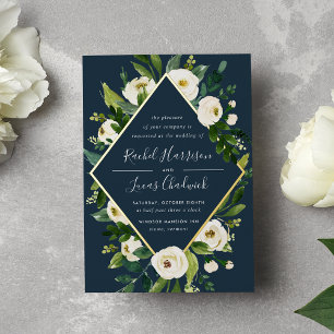 Invitation En Aluminium Alabâtre Cadre floral vert et blanc pour mariage