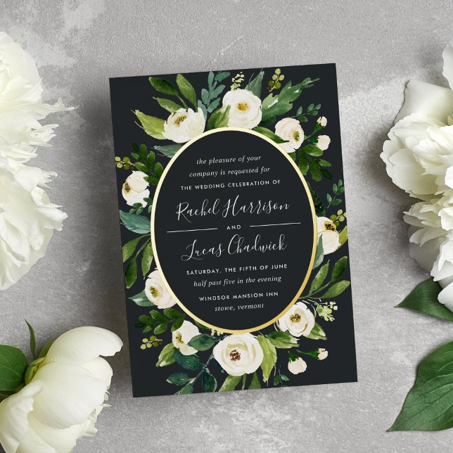 Invitation En Aluminium Albâtre | Mariage de cadre de fleurs vert et blanc (Créateur téléchargé)