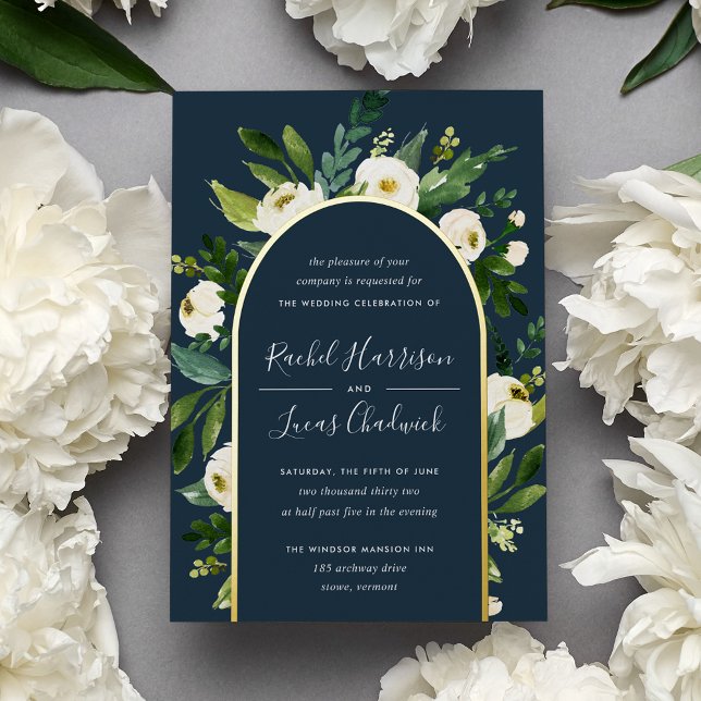 Invitation En Aluminium Albâtre | Vert et blanc Mariage d'arc floral (Créateur téléchargé)