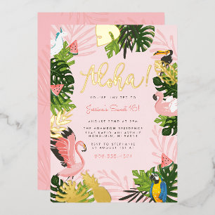 Invitation En Aluminium Aloha Hawaii Tropical Summer Gold Birthday Party