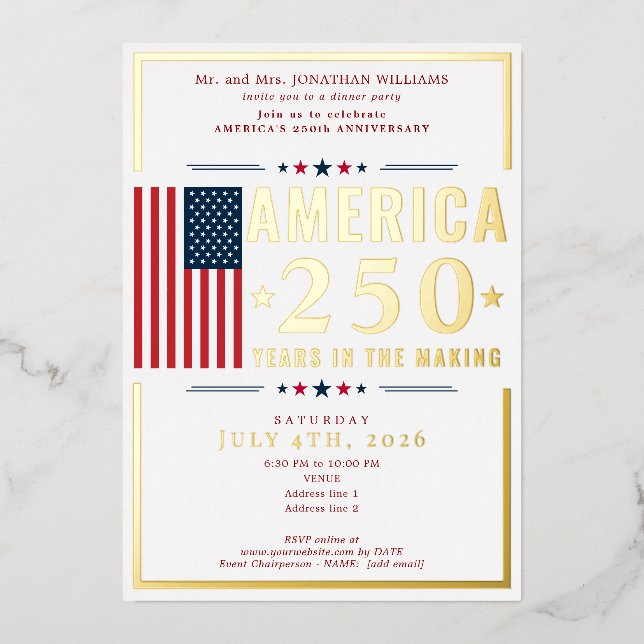 Invitation En Aluminium America 250 USA Flag Patriotic July 4th Red Formal (Recto)