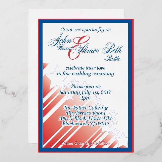Invitation En Aluminium American Dream mariage rouge blanc et bleu mariage (Recto/Verso)