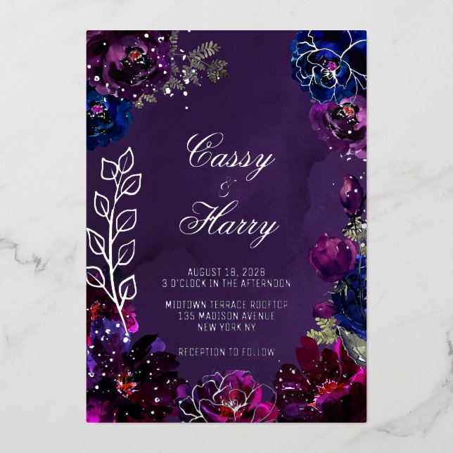 Invitation En Aluminium Amethyst Sapphire Jewel Tones Surnoms Mariage (Recto)