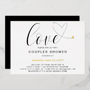 Invitation En Aluminium Amour Coeur Noir Blanc Moderne Couples Douche Or