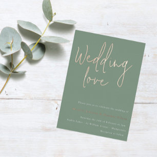 Invitation En Aluminium Amour de mariage : Vert sauge et or rose Mariage