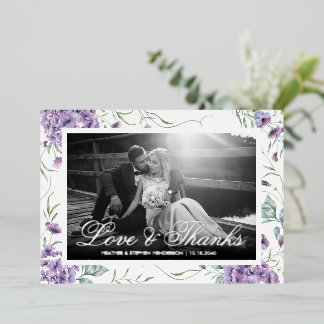 Invitation En Aluminium Amour et Remerciements Élégante Photo Fleurie Viol