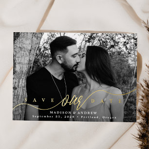 Invitation En Aluminium Amour Florissant Script Doré Date d'Enregistrement