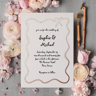 Invitation En Aluminium Amour Illustration France Bow Mariage Rose or