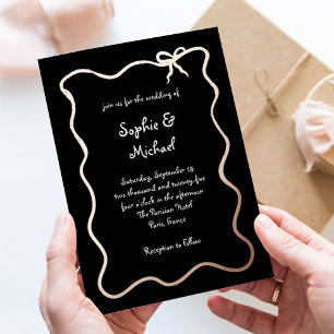 Invitation En Aluminium Amour noir   Français Bow Mariage Rose or