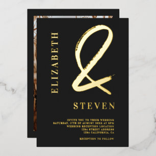 Invitation En Aluminium Ampersand d'or chic moderne noms photo mariage