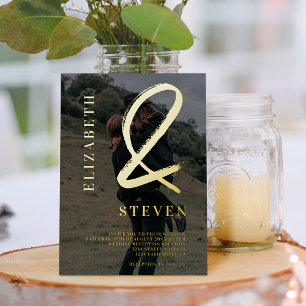 Invitation En Aluminium Ampersand d'or chic moderne noms photo mariage