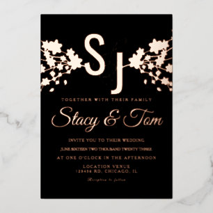 Invitation En Aluminium Ampersand en fleurs de cerisier en noir