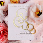 Invitation En Aluminium Ampersand lunaire | Mariage or et blanc<br><div class="desc">Cette feuille d'or et cette faire-part de mariage blanche,  unique et moderne,  présente une mousse d'or fleurie et audacieuse sur un arrière - plan blanc,  avec une disposition de texte simple et créative qui se démarque certainement.</div>