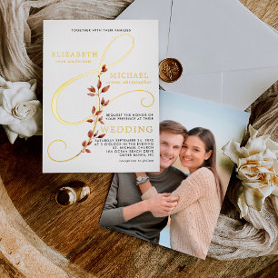 Invitation En Aluminium Ampersand moderne Photo Elegant Mariage de automne