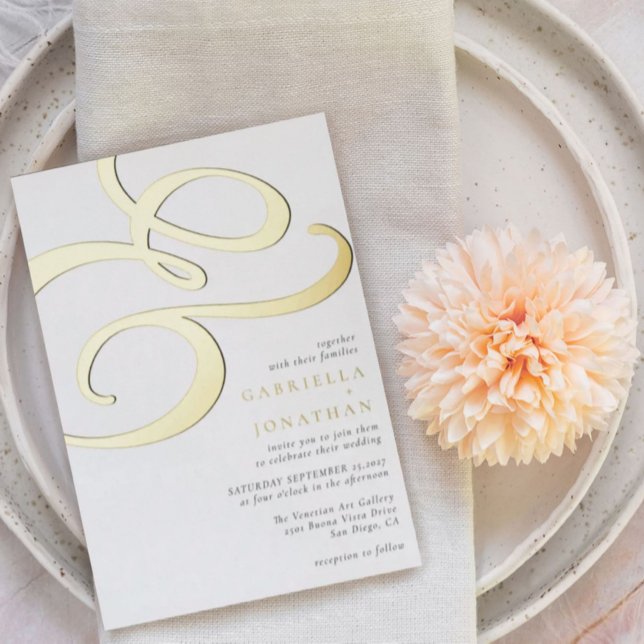 Invitation En Aluminium Ampersand moderne simple Mariage Black Gold (Créateur téléchargé)