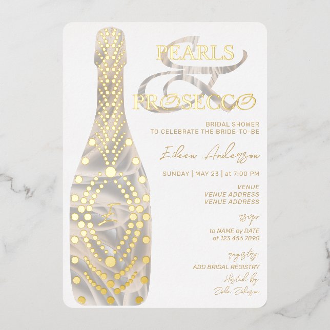 Invitation En Aluminium Ampersand Pearls & Prosecco Fête des mariées Gold (Recto)