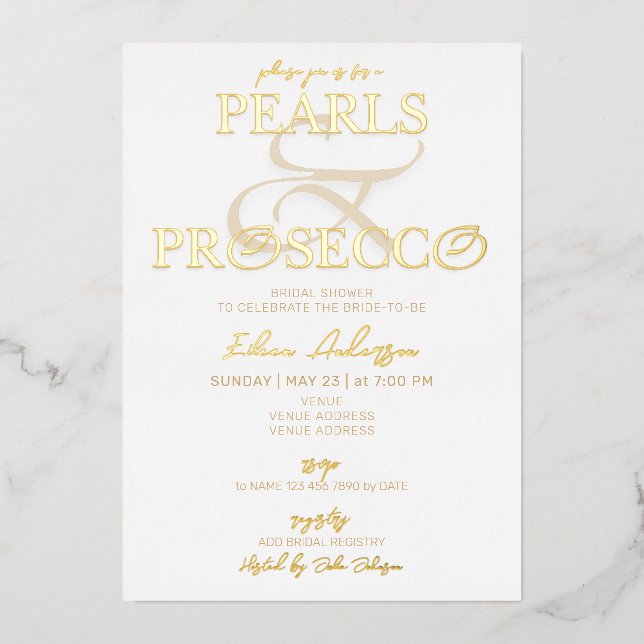 Invitation En Aluminium Ampersand White Pearls & Prosecco Fête des mariées (Recto)