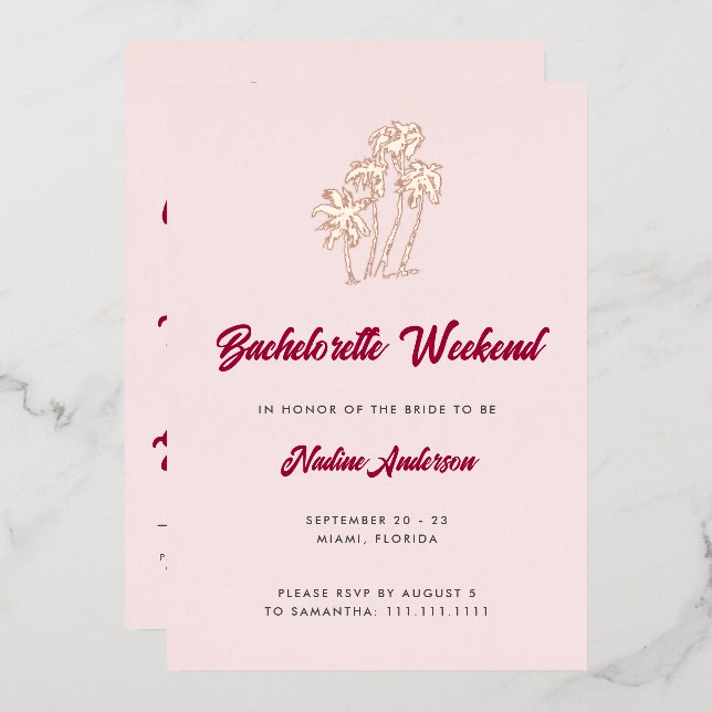 Invitation En Aluminium Amusant Retro Palmiers Roses Bachelorette Week-end (Recto/Verso)