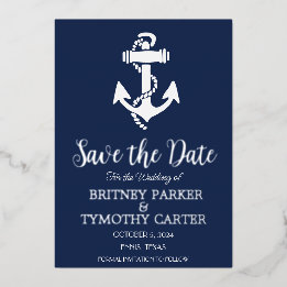 Invitation En Aluminium Ancre Bleu Marine Moderne Mariage Code QR