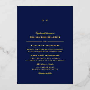 Invitation En Aluminium Ancre d'or de marine nautique Mariage de monogramm