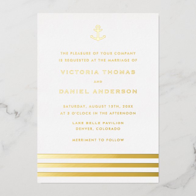 Invitation En Aluminium Ancre moderne  Mariage nautique (Recto)