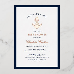 Invitation En Aluminium Ancre nautique Baby shower de garçon Rose or