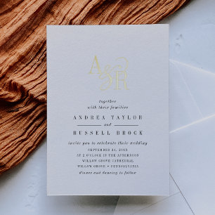 Invitation En Aluminium ANDREA Mariage Formel Élégant Noir Blanc Or