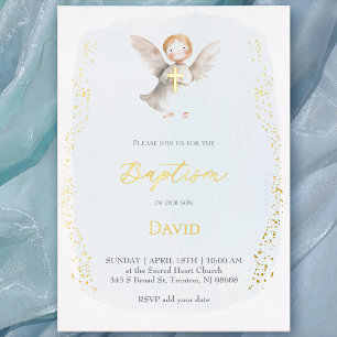 Invitation En Aluminium ange en aquarelle petit Baptême bébé garçon