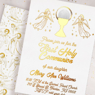 Invitation En Aluminium anges en feuille d'or catholiques Hoste Première C