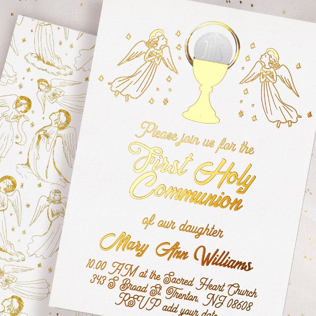 Invitation En Aluminium anges en feuille d'or catholiques Hoste Première C (Créateur téléchargé)