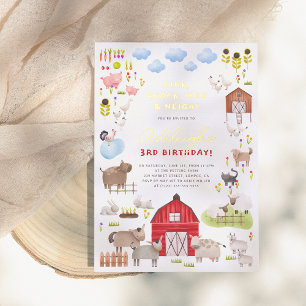 Invitation En Aluminium Animaux de ferme brillants Barnyard fête d'anniver