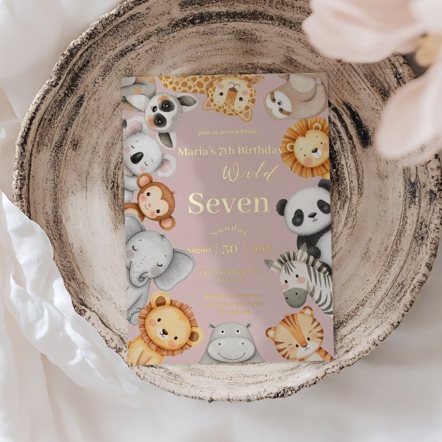 Invitation En Aluminium Animaux de safari tropical rose dans la jungle sau (Créateur téléchargé)