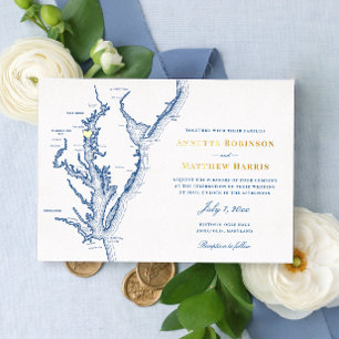 Invitation En Aluminium Annapolis Maryland Mariage Marine et or