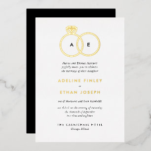 Invitation En Aluminium Anneaux de mariage simples modernes monogramme