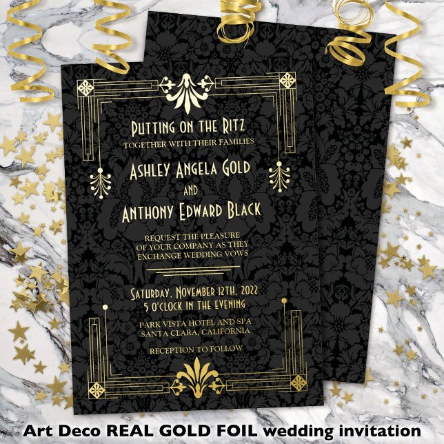 Invitation En Aluminium Années 20 Années 20 Art Déco Mariage Gold Foil (Créateur téléchargé)