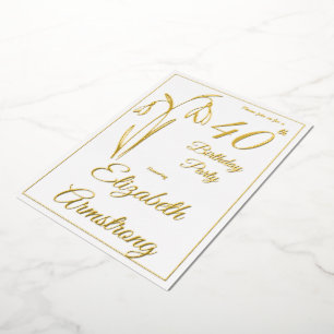 Invitation En Aluminium Anniversaire 40 ans Fleur de neige Noir et Blanc