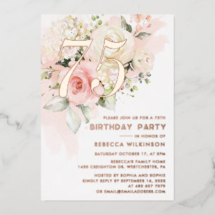 Invitation En Aluminium Anniversaire 75 ans aquarelle florale