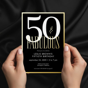 Invitation En Aluminium Anniversaire Cinquante et Fabuleux Minimal Noir Mo