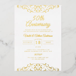 Invitation En Aluminium Anniversaire classique de l'or blanc du 50e Mariag