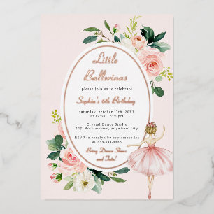 Invitation En Aluminium Anniversaire de enfant rose floral Ballerina