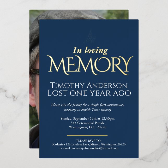 Invitation En Aluminium Anniversaire de la mort colombe blanche bleu blanc (Recto/Verso)