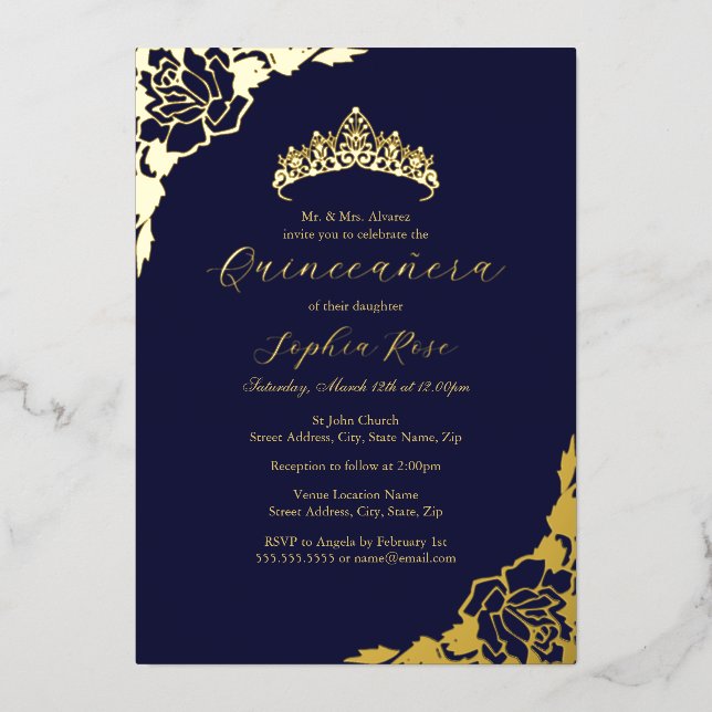 Invitation En Aluminium Anniversaire de la Quinceanera de la Marine rose (Recto)