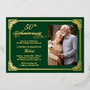 Invitation En Aluminium Anniversaire de Mariage Damas Luxueux Feuille d'Or