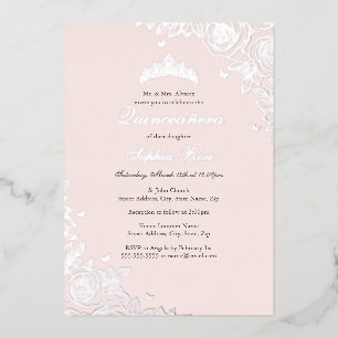 Invitation En Aluminium Anniversaire de Quinceanera florale rose vif